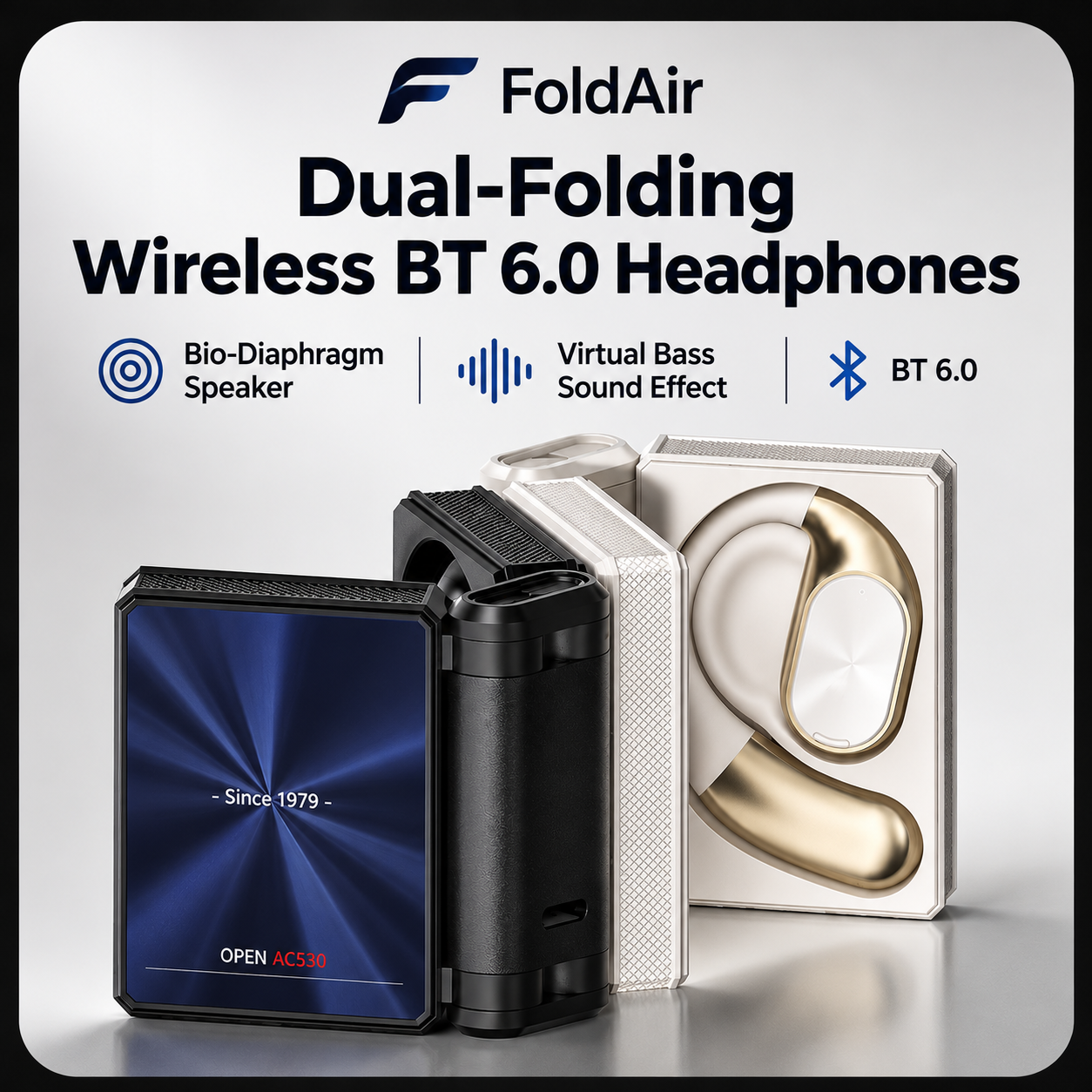 FoldAir open-ear dual-fold, charging case