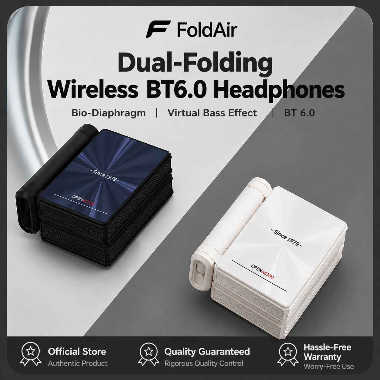 FoldAir open-ear earbuds, dual-fold hook design