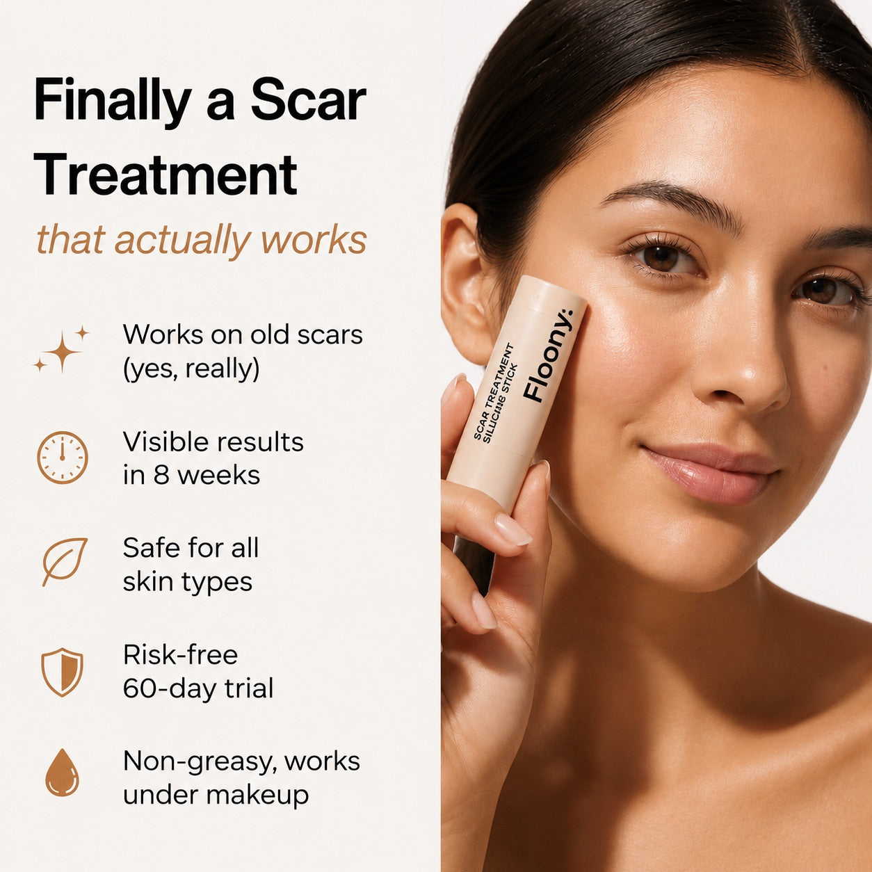 Before and after using Floony Skin Recovery scar stick
